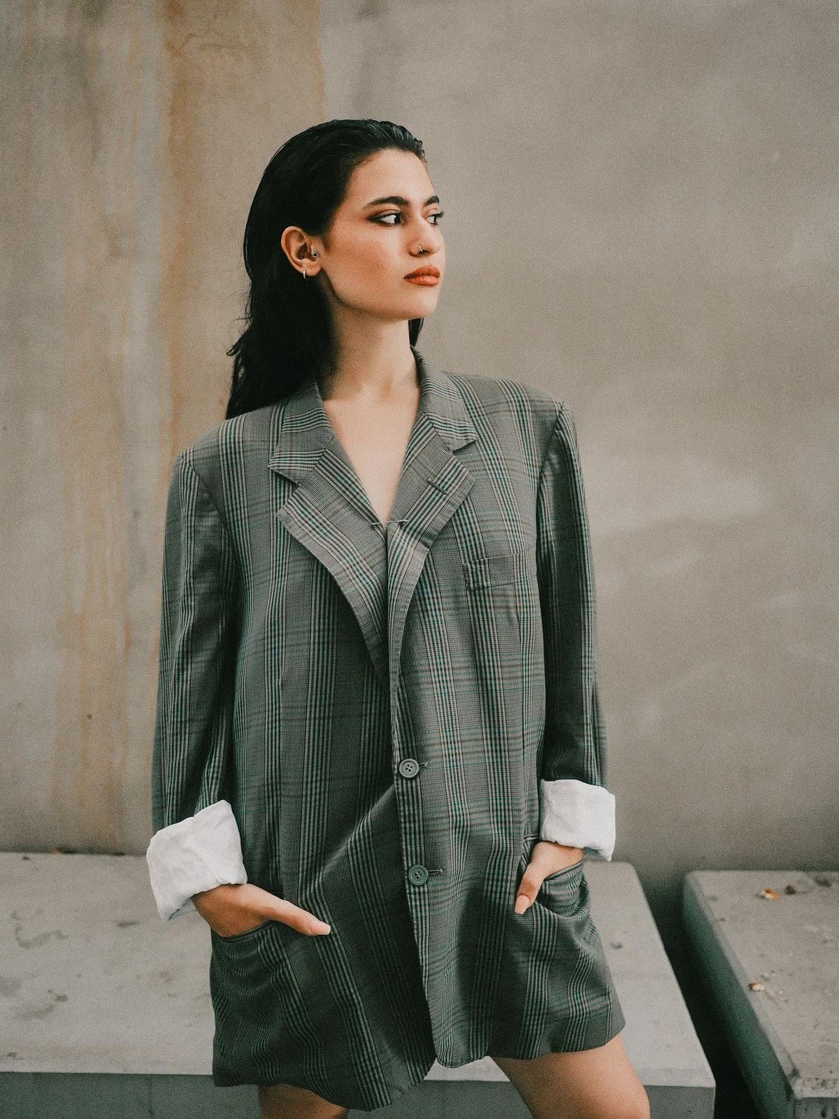 Oversize Yün Blazer, Zeytin